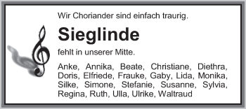 Traueranzeige von Sieglinde Heusel von Nordwest-Zeitung