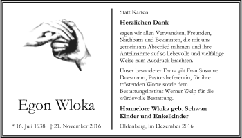 Traueranzeige von Egon Wloka von Nordwest-Zeitung