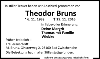 Traueranzeige von Theodor Bruns von Nordwest-Zeitung