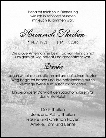 Traueranzeige von Heinrich Theilen von Nordwest-Zeitung
