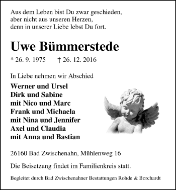 Traueranzeige von Uwe Bümmerstede von Nordwest-Zeitung