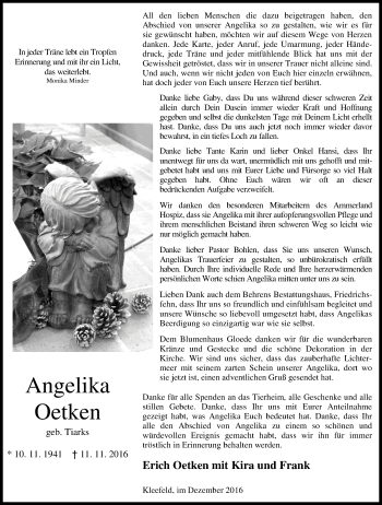 Traueranzeige von Angelika Oetken von Nordwest-Zeitung
