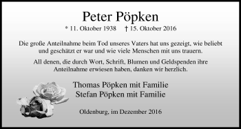 Traueranzeige von Peter Pöpken von Nordwest-Zeitung