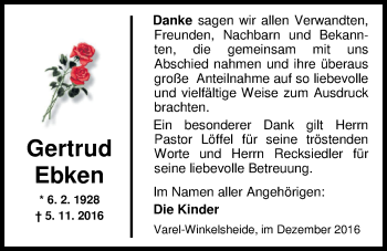 Traueranzeige von Gertrud Ebken von Nordwest-Zeitung