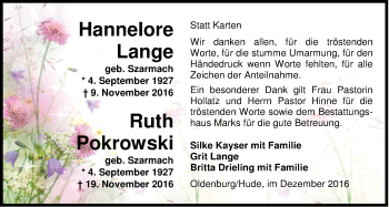 Traueranzeige von Ruth Pokrowski von Nordwest-Zeitung