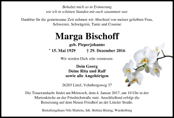Traueranzeige von Marga Bischoff von Nordwest-Zeitung