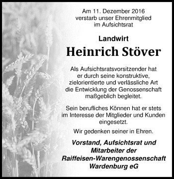 Traueranzeige von Heinrich Stöver von Nordwest-Zeitung