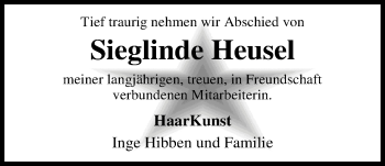 Traueranzeige von Sieglinde Heusel von Nordwest-Zeitung