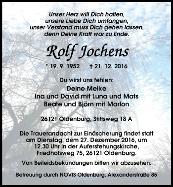 Traueranzeige von Rolf Jochens von Nordwest-Zeitung