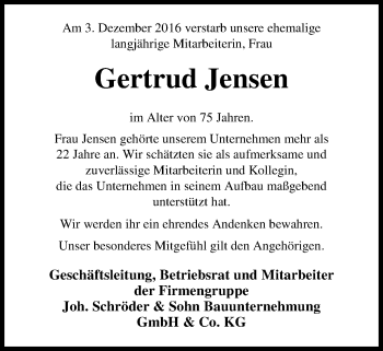Traueranzeige von Gertrud Jensen von Nordwest-Zeitung