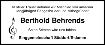Traueranzeige von Berthold Behrends von Nordwest-Zeitung