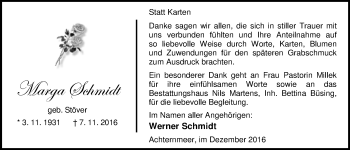 Traueranzeige von Marga Schmidt von Nordwest-Zeitung