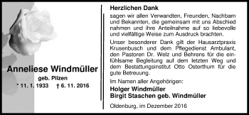 Traueranzeige von Anneliese Windmüller von Nordwest-Zeitung