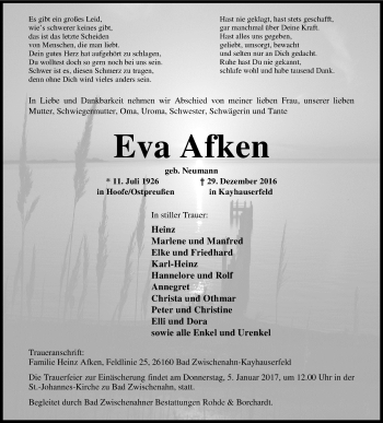 Traueranzeige von Eva Afken von Nordwest-Zeitung