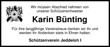 Traueranzeige von Karin Bünting von Nordwest-Zeitung