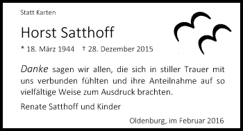 Traueranzeige von Horst Satthoff von Nordwest-Zeitung