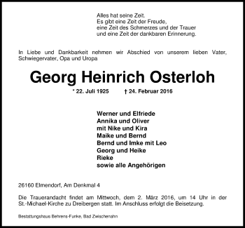 Traueranzeige von Georg Heinrich Osterloh von Nordwest-Zeitung