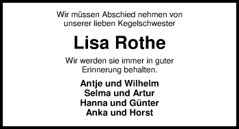 Traueranzeige von Elisabeth Rothe von Nordwest-Zeitung