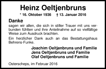 Traueranzeige von Heinz Oeltjenbruns von Nordwest-Zeitung
