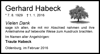 Traueranzeige von Gerhard Habeck von Nordwest-Zeitung