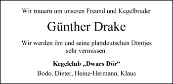 Traueranzeige von Günther Drake von Nordwest-Zeitung