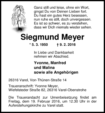 Traueranzeige von Siegmund Meyer von Nordwest-Zeitung