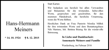 Traueranzeige von Hans-Hermann Meiners von Nordwest-Zeitung