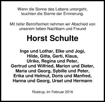 Traueranzeige von Horst Schulte von Nordwest-Zeitung