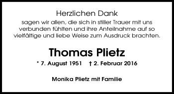 Traueranzeige von Thomas Plietz von Nordwest-Zeitung