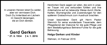 Traueranzeige von Gerd Gerken von Nordwest-Zeitung