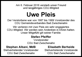 Traueranzeige von Uwe Tees Pleis von Nordwest-Zeitung