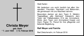 Traueranzeige von Christa Meyer von Nordwest-Zeitung
