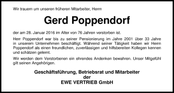 Traueranzeige von Gerd Poppendorf von Nordwest-Zeitung