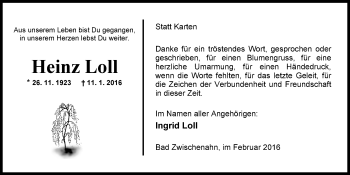 Traueranzeige von Heinz Loll von Nordwest-Zeitung