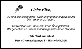Traueranzeige von Elke Stahl-Hollstein von Nordwest-Zeitung