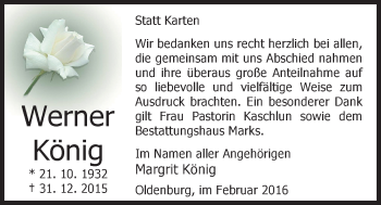 Traueranzeige von Werner König von Nordwest-Zeitung