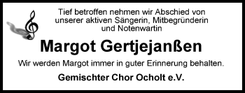 Traueranzeige von Margot Gertjejanßen von Nordwest-Zeitung