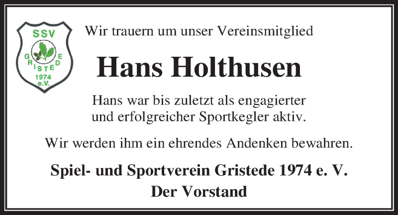  Traueranzeige für Hans Holthusen vom 22.02.2016 aus Nordwest-Zeitung