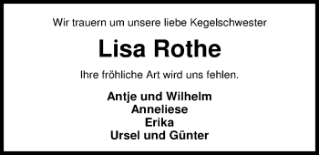Traueranzeige von Elisabeth Rothe von Nordwest-Zeitung
