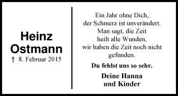 Traueranzeige von Heinz Ostmann von Nordwest-Zeitung