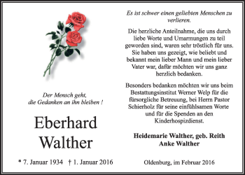 Traueranzeige von Eberhard Walther von Nordwest-Zeitung