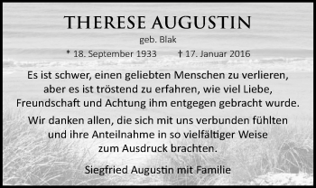 Traueranzeige von Therese Augustin von Nordwest-Zeitung
