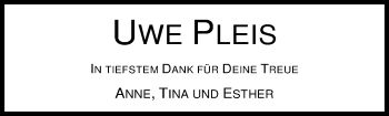 Traueranzeige von Uwe Tees Pleis von Nordwest-Zeitung