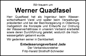 Traueranzeige von Werner Quadfasel von Nordwest-Zeitung
