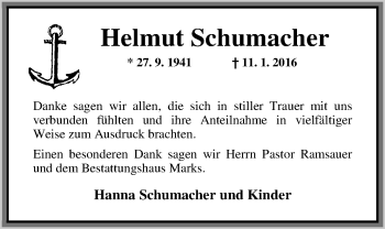 Traueranzeige von Helmut Schumacher von Nordwest-Zeitung