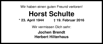 Traueranzeige von Horst Schulte von Nordwest-Zeitung