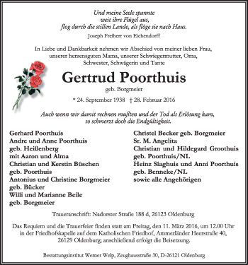 Traueranzeige von Gertrud Poorthuis von Nordwest-Zeitung