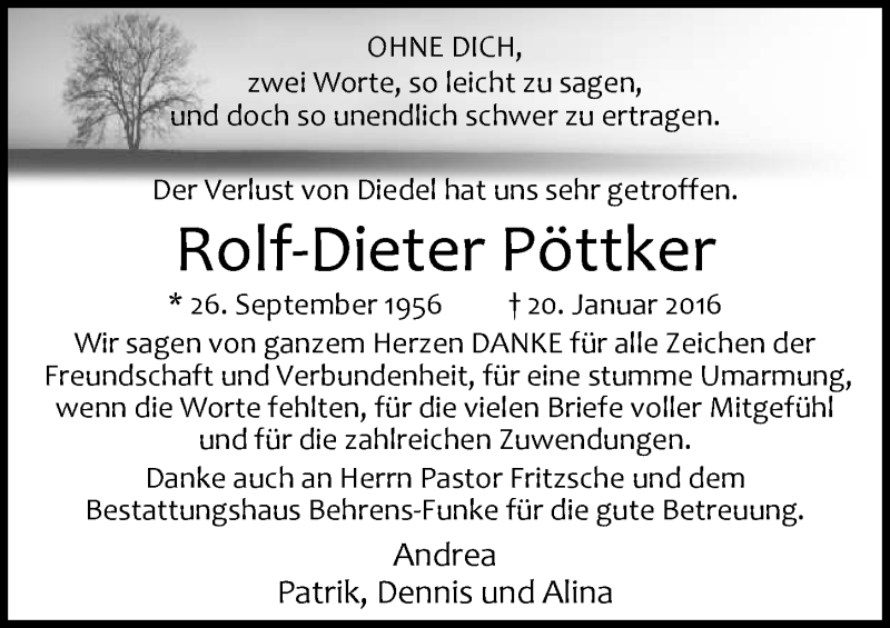  Traueranzeige für Rolf-Dieter Pöttker vom 12.03.2016 aus Nordwest-Zeitung
