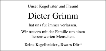 Traueranzeige von Dieter Grimm von Nordwest-Zeitung