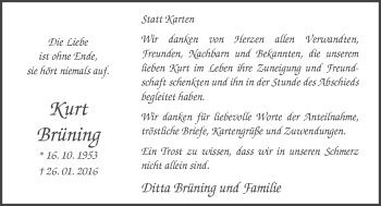 Traueranzeige von Kurt Brüning von Nordwest-Zeitung